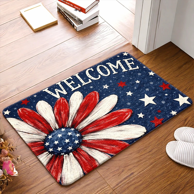 TEMU 1pc, 2pcs, 3pcs Patriotic Star - Striped Flower Doormat, Durable & Stain - Resistant, Machine - Washable Entry Rug, Suitable For Indoor/outdoor