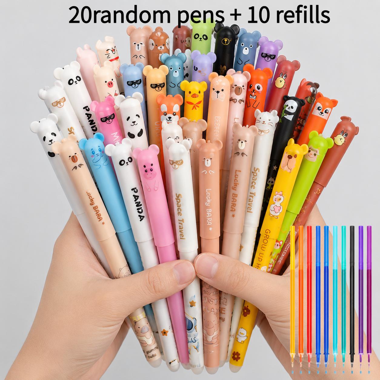 TEMU 30pcs Animal-shaped Erasable Pen Set, Including 20 Random Erasable Pens + 10 Refills. Each Pen Features A Built-in Thermal Eraser For Smooth