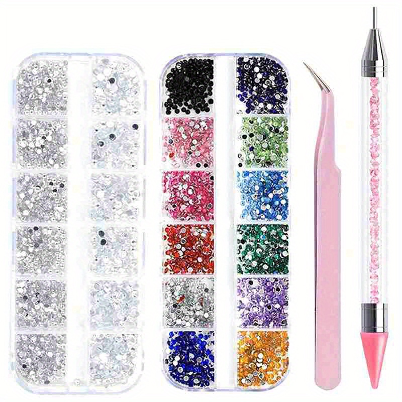 4/3pcs Nails Art Flat Back Acrylic Rhinestones 3d Diy Decorations Glitter Gem Manicure Accessories With Tweezers Dotting Tools