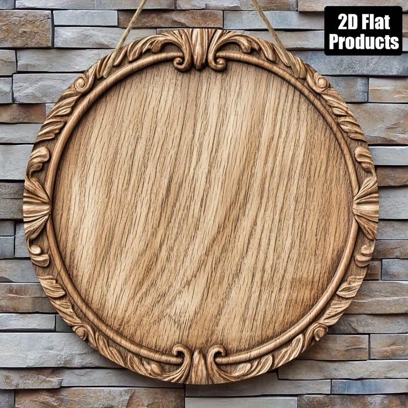 TEMU 2d Flat, 2d Flat- 2d Flat Retro Style Round Wooden Wall Art- 20.32x 20.32cm Retro Wooden Decoration With Decorative Frame, Suitable For Home,