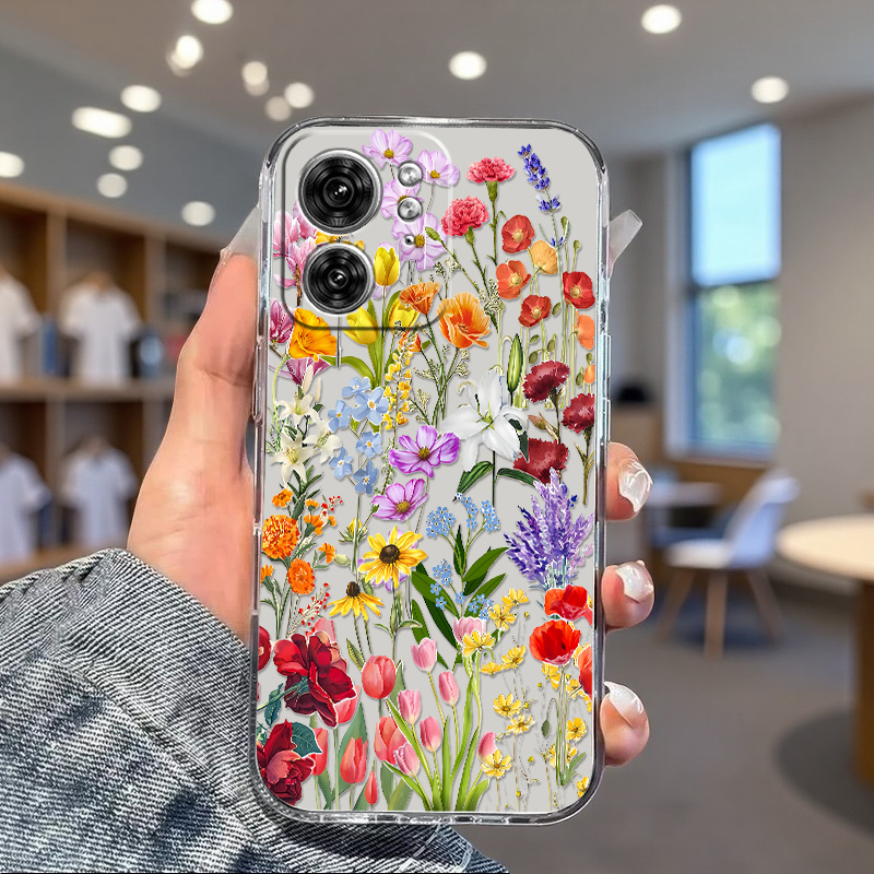 TEMU Flower Lily Tulip Carnation Daisy Lavender Poppy Peony Tpu Clear Phone Case Compatible With Motorola Edge 20, 30, 40 Neo, 50 Pro, Edge+ 2023,