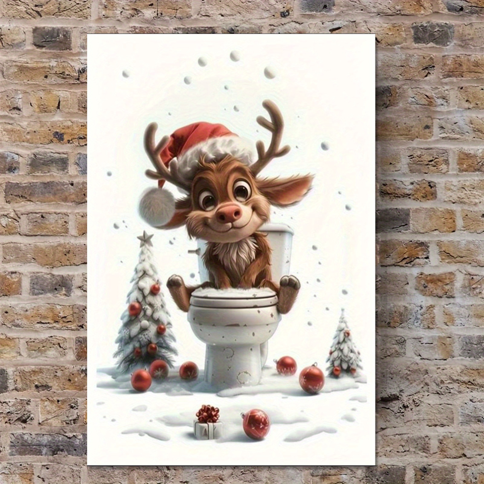 

Room Decor 1pc Whimsyworks Reindeer Christmas Canvas , Humorous Holiday Gift, Animal Picture, Creative Christmas Funny Reindee, Vintage Decor, Wood Material, Poster