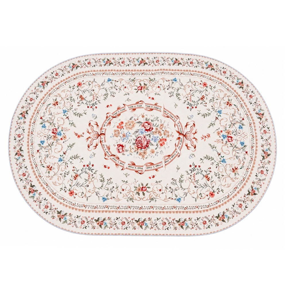 Luxury Oval Velvet Rug 227x160cm, European Floral Pattern Area Rug, Washable Low Pile Carpet With Backing For Living Room, Bedroom, Dining Room And Modern Home Decor