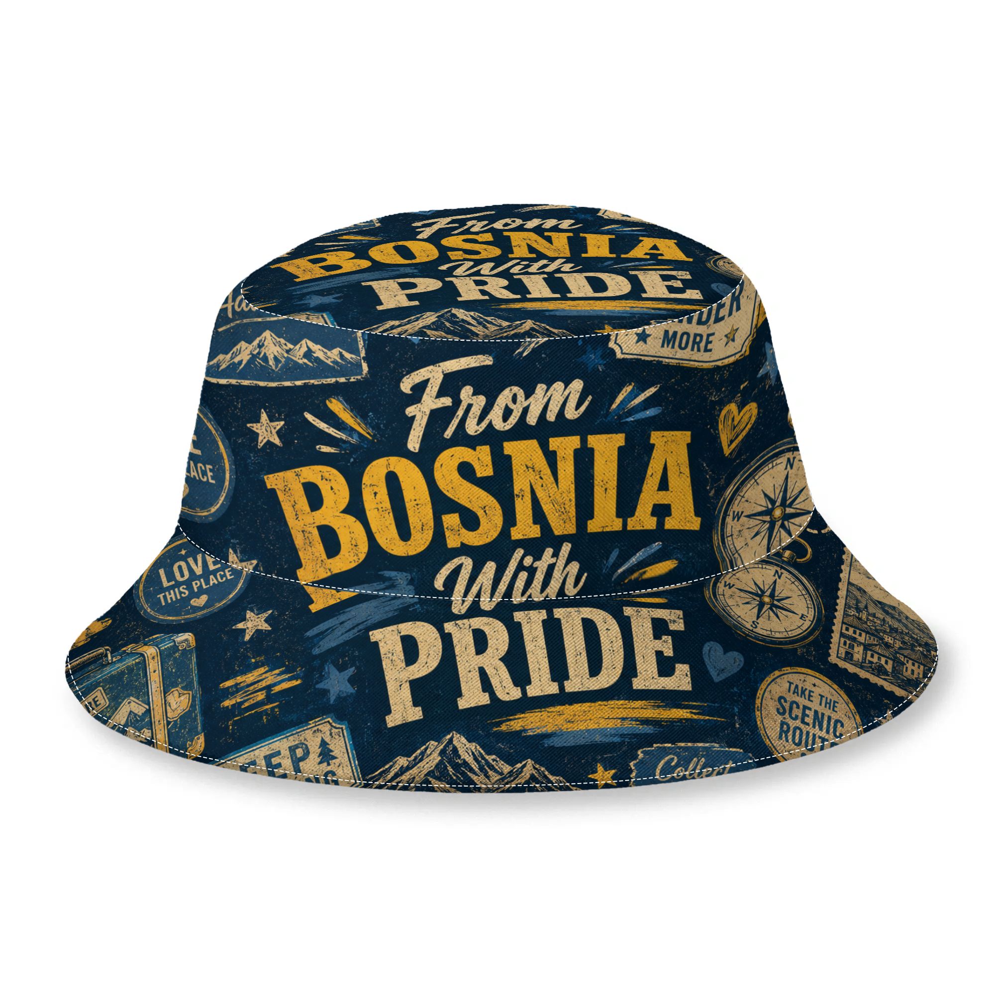 TEMU 1pc Funny From Bosnia With Pride Print Bucket Hat, Unisex Outdoor Casual Full Print Bucket Hat, Summer Beach Casual Hat