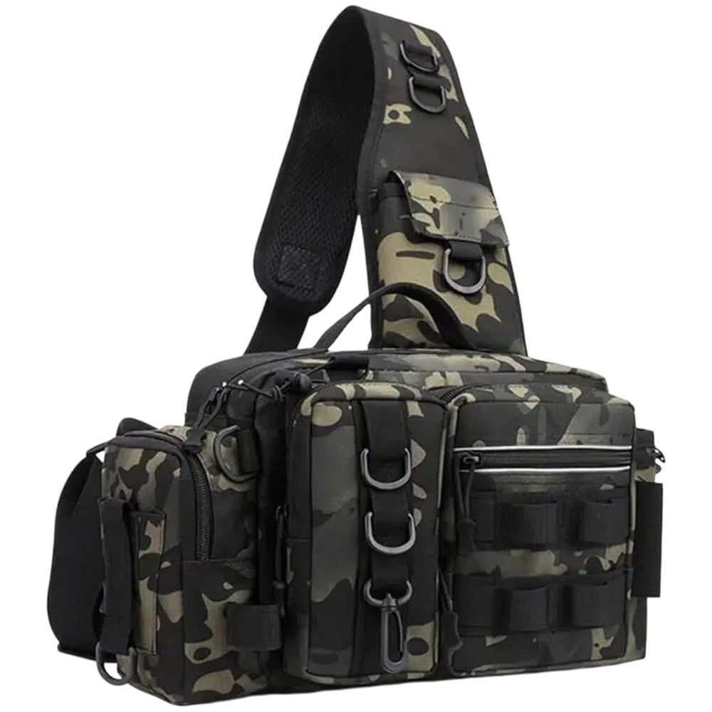 1pc Camouflage 600d Nylon Fishing Waist Pack 37x21x13cm Multifunctional Outdoor Backpack For Hiking Camping Use
