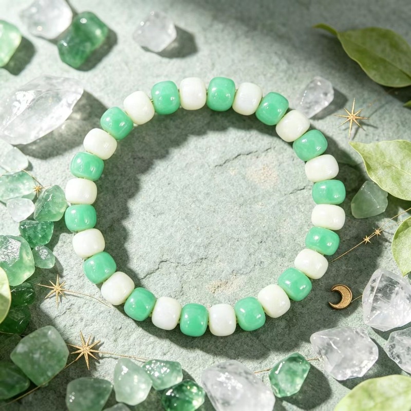 Mint Green & Cream Bead Flat Bracelet, Everyday Elegance