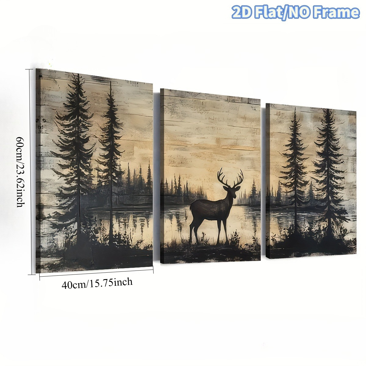 TEMU 2d Flat, 3pcs Modern Abstract Vertical Deer Wall - Frameless Vertical Suitable For Living Room, Bedroom, Office Decor - Minimalist Deer Prints