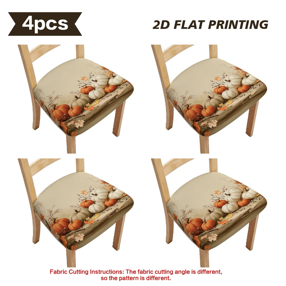 TEMU (2d Flat) Thanksgiving Pumpkins And Dining Chair Covers, Printed Detachable Seat Pad, Washable Soft, Four-season Use, Suits Living Room &