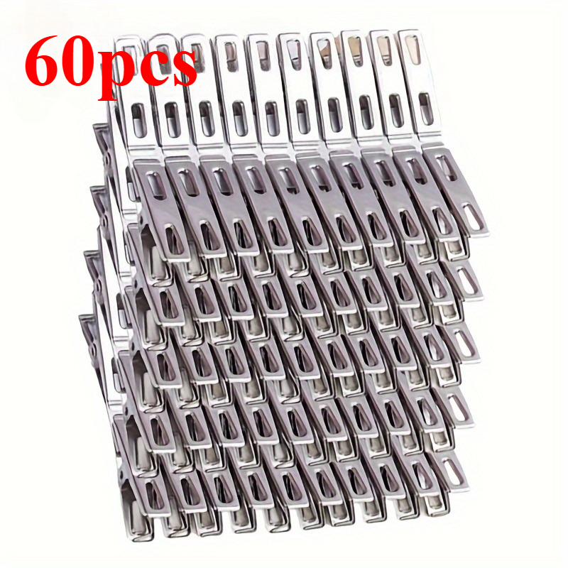 TEMU 60pcs Pinces à Linge Robustes en Acier Inoxydable - Pinces Antidérapantes et Antirouille pour Buanderie, Plantes et de Bricolage | Outil de