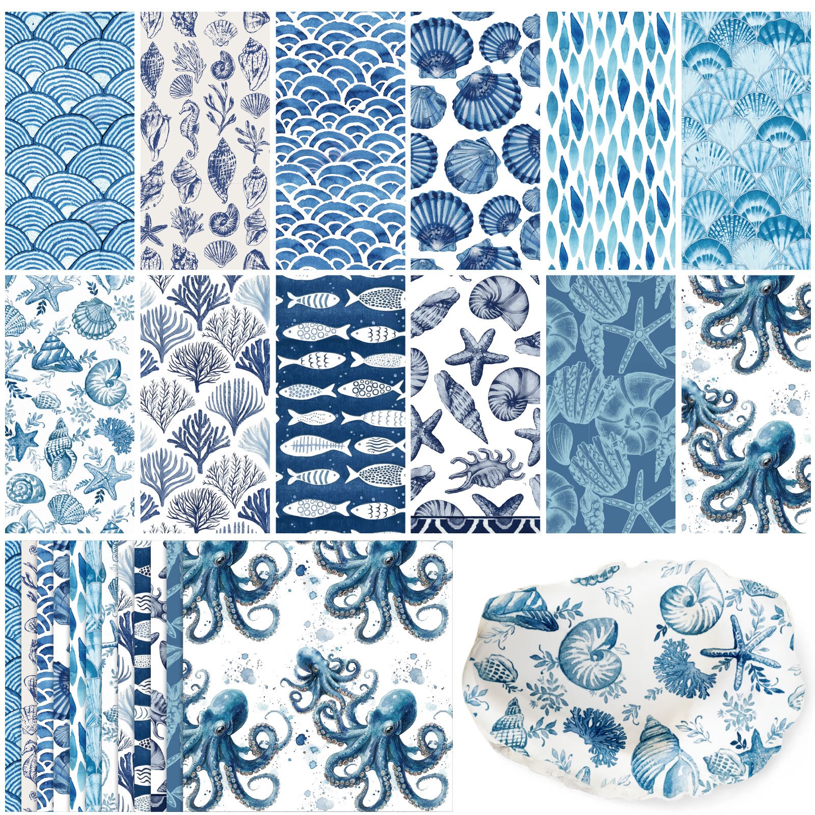 120 Pack (12 Styles) Coastal Beach Blue Suitable For Diy Crafting, Wedding, Birthday, Baby Shower - 12 With Nautical Patterns, Paper For , , 13 Inch Decoration For School Halloween Halloween