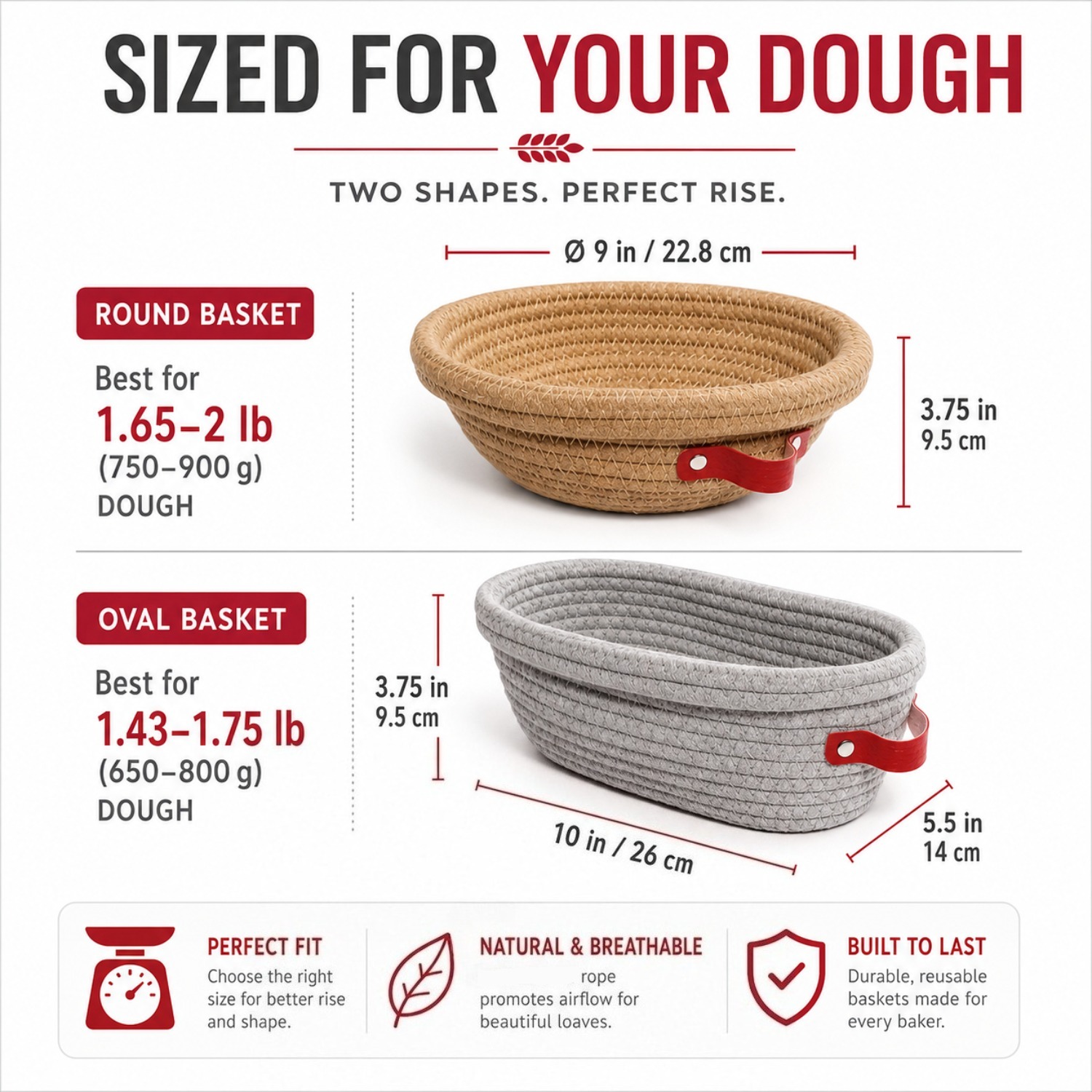 TEMU 2pcs Oval And Round Bread Proofing Basket Set With Liner And Lid, For Hand Baking, Sourdough Baking Tools ()