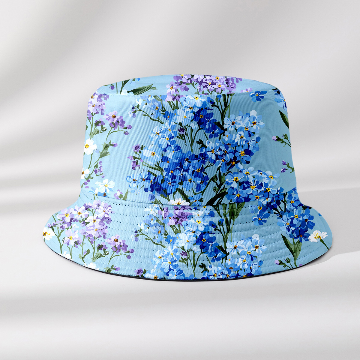 TEMU 1pc Teenager Men Women Spring Summer Reversible Fisherman Hat, Full Print Bucket Hat For Hiking, Holiday, Gift, Blue, Purple, Small Flowers,