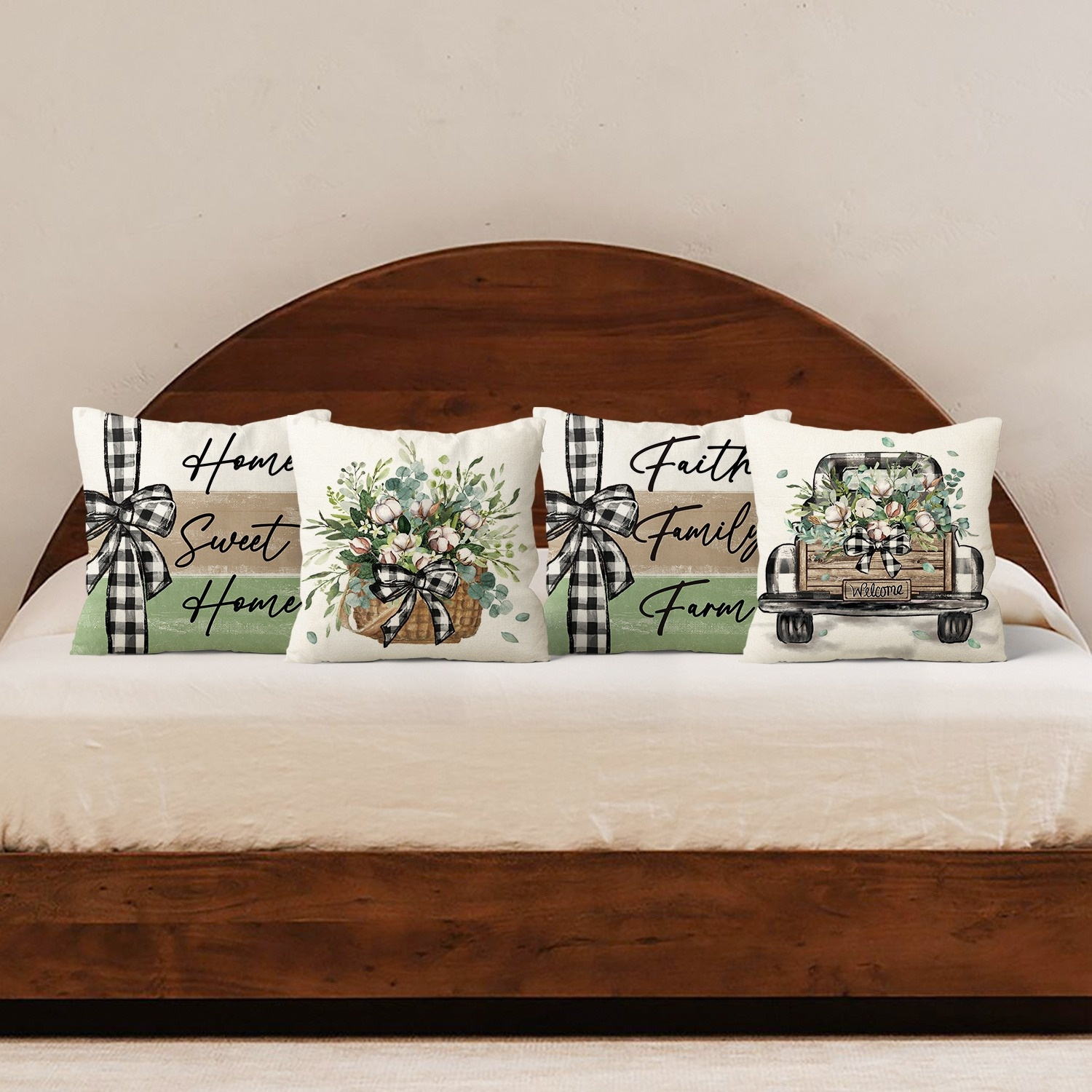 4pcs   pillow covers double sided   decor with floral rustic truck designs soft plush zipper closure cushion cases machine washable for living room bedroom sofa multiple sizes pillow covers for living room bedroom accents   print interior designers 2d flat Product details 0