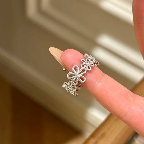 1pc brushed lace petal flower ring for women inlaid with synthetic zirconia ambient index finger ring suitable for womens daily wedding and party wear for lovers relatives