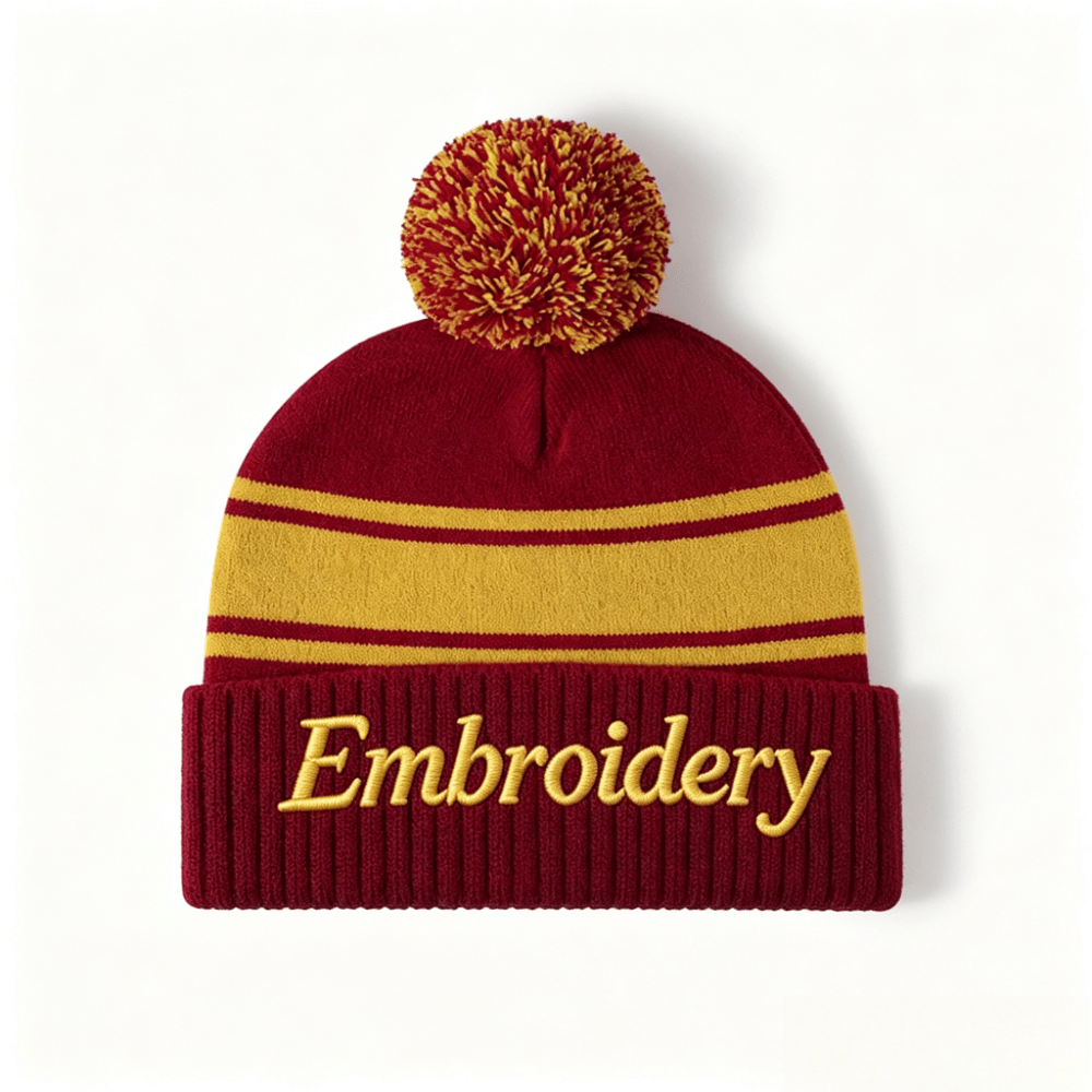 TEMU Custom Flat Embroidery Pom Pom Beanie Hat Unisex, Personalized Text Name Striped Skull Cap, Warm Slouchy Winter Headwear For Men Women Adults,