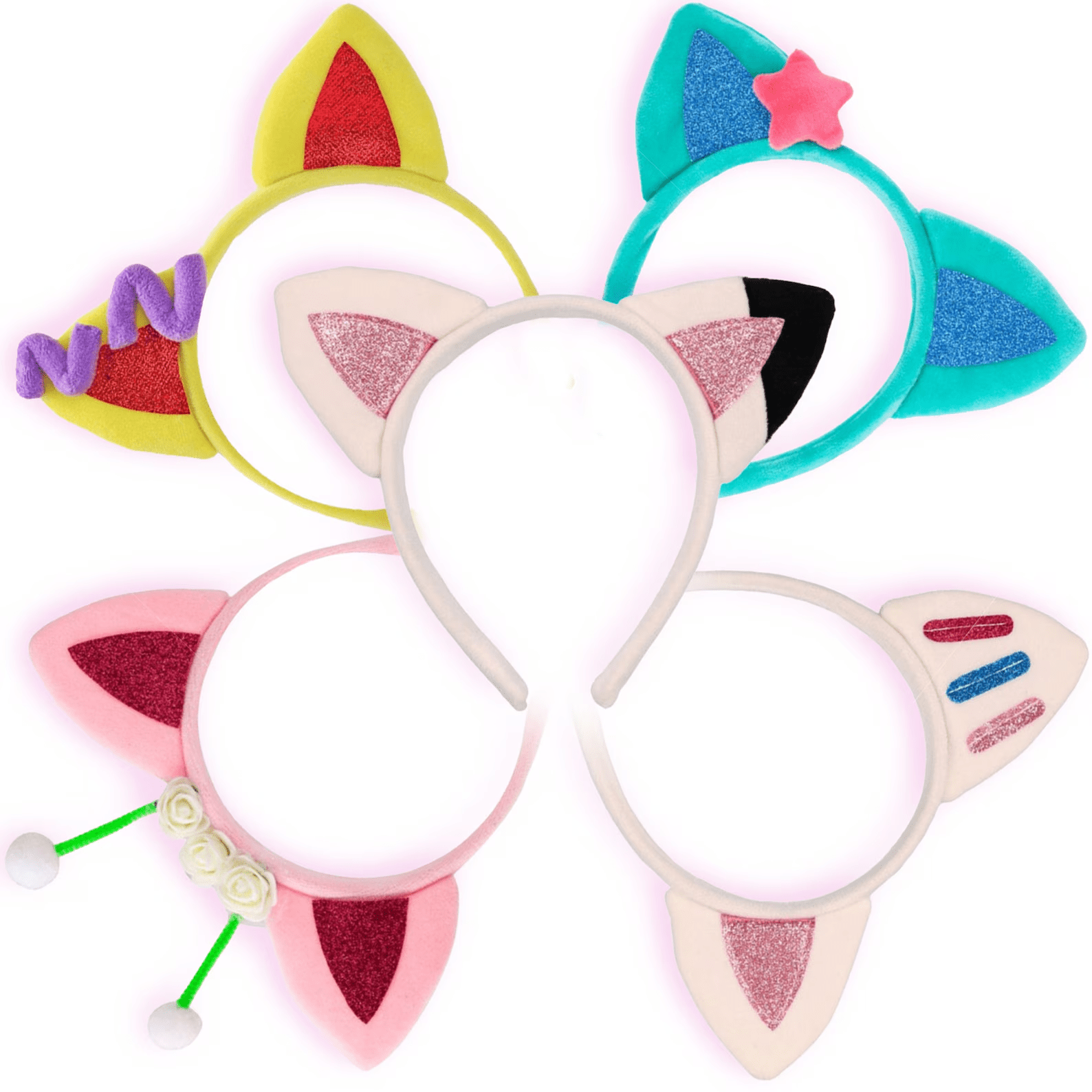 TEMU 5pcs Cat Ear Dollhouse Ears Plush Headband Hairband Set - Halloween And Christmas Theme Party Cartoon Role-playing Head Decoration, For Birthday
