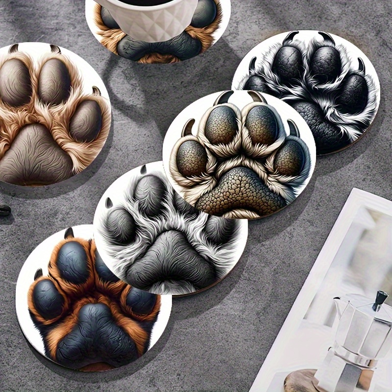TEMU A Set Of 6 Fun Animal Paw Print Coasters, Heat-resistant And Anti-scald, Suitable For Cups, Coffee Shops, Offices, Kitchens, Restaurants, And