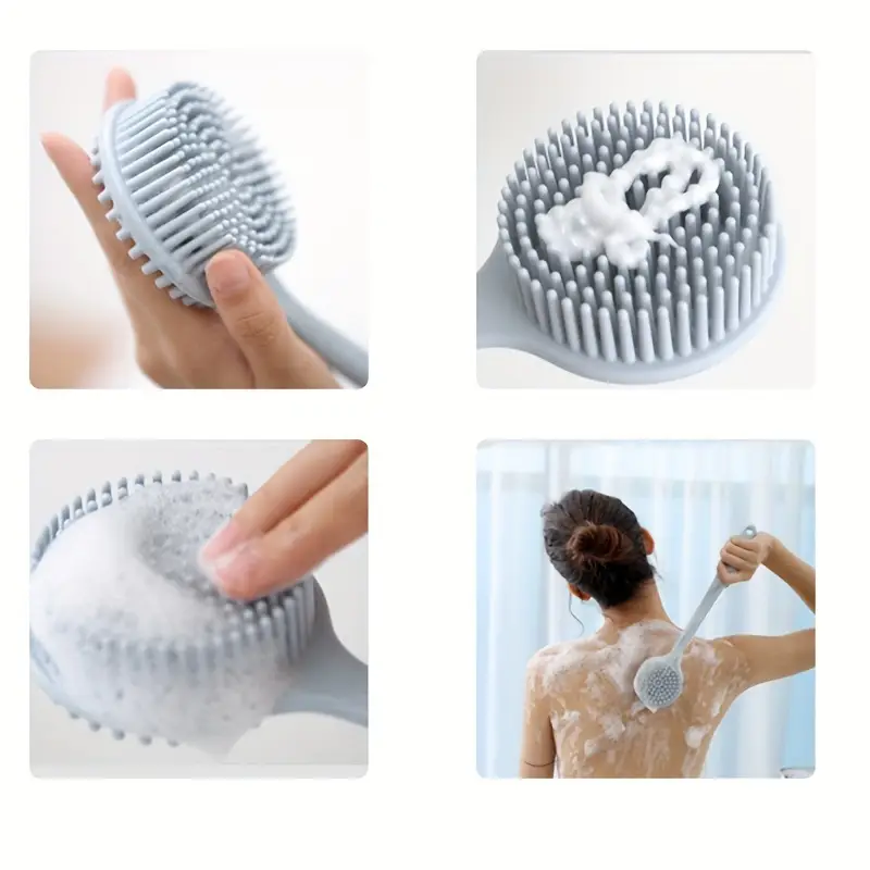 long handle silicone bath brush set soft bristle exfoliating massage back brush and face brush suitable for all light beige colors durable and easy to clean household bathing tools convenient design hygienic material a must have for free ho Product details 3