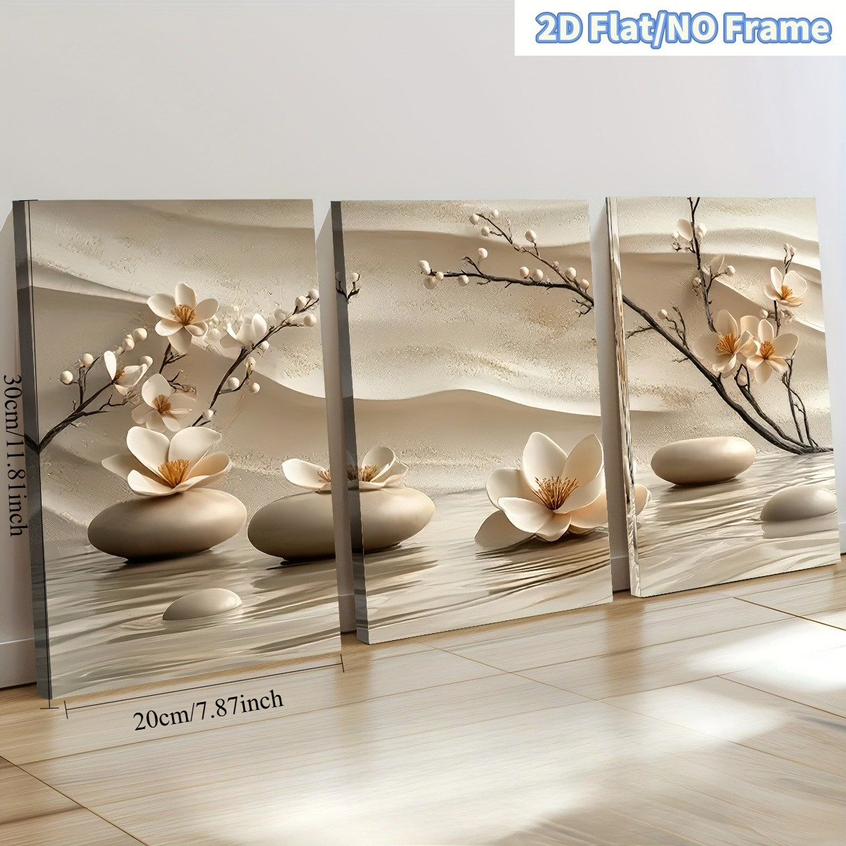 TEMU 2d Flat, 2d Flat Frameless 3pcs Modern Minimalist Luxury Floral Landscape Painting, Living Room/bedroom/office Decor, Perfectly Matches Room