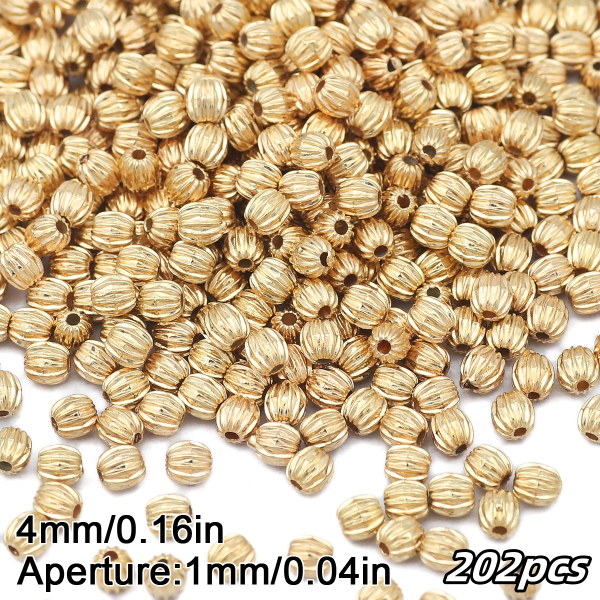 TEMU 4mm Golden/silvery/white Creative Textured Pumpkin-shaped Loose Beads With Through Hole, Beads & Bead Assortments, Suitable For Diy Bracelet And