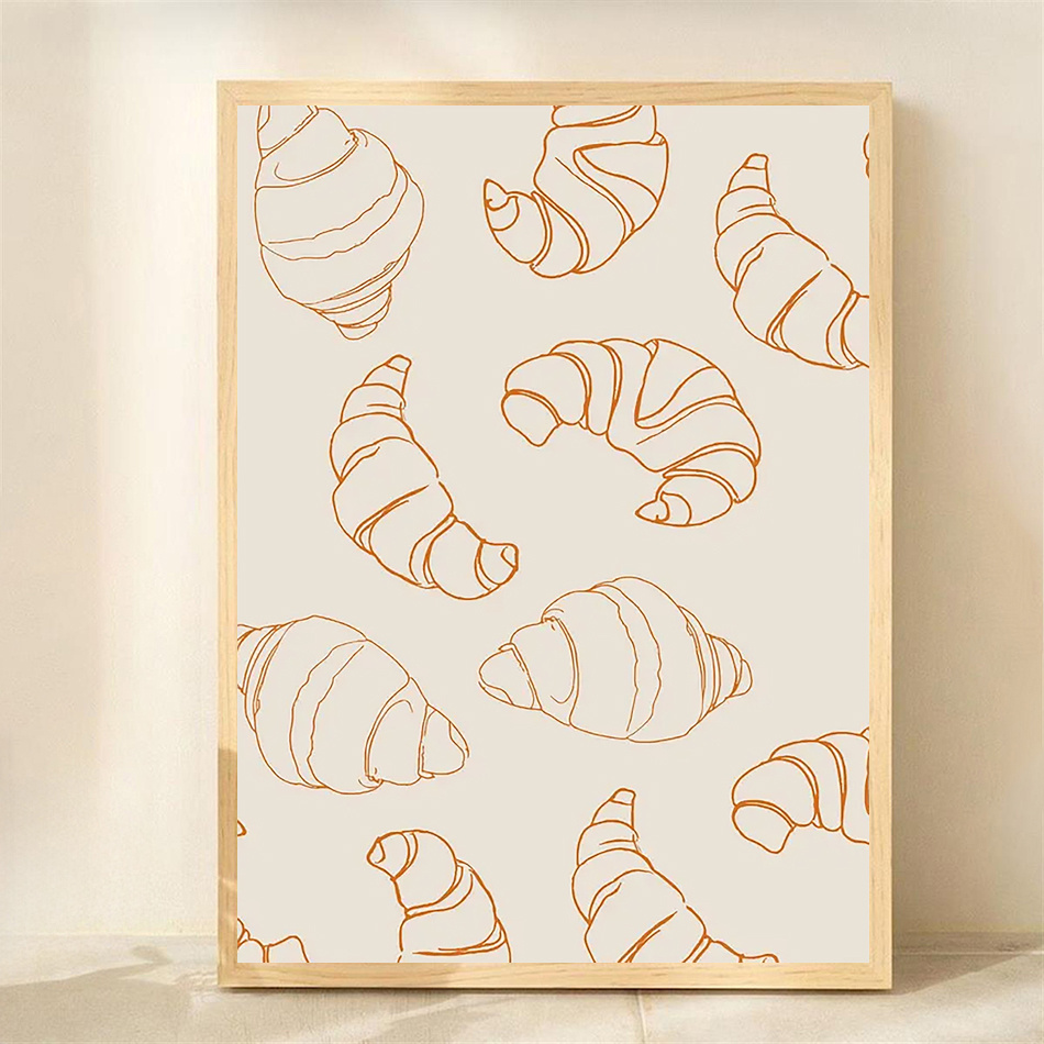 TEMU 2d Flat, 1pc Unframed 30.48x40.64cm Croissant Art Print – French Bakery Wall Decor, Modern Kitchen Poster With Minimalist Illustrations, Beige
