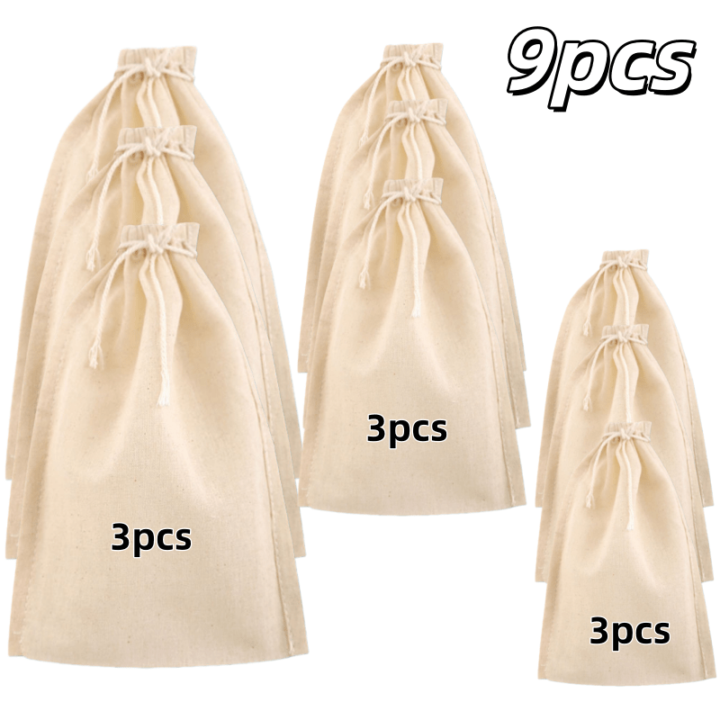 TEMU 9pcs Reusable Food Filters 3 Sizes Of Gauze Filter Bags Drawstring Closure Design Yogurt, Juice, And Wine Straining Food-safe Fabric Kitchen