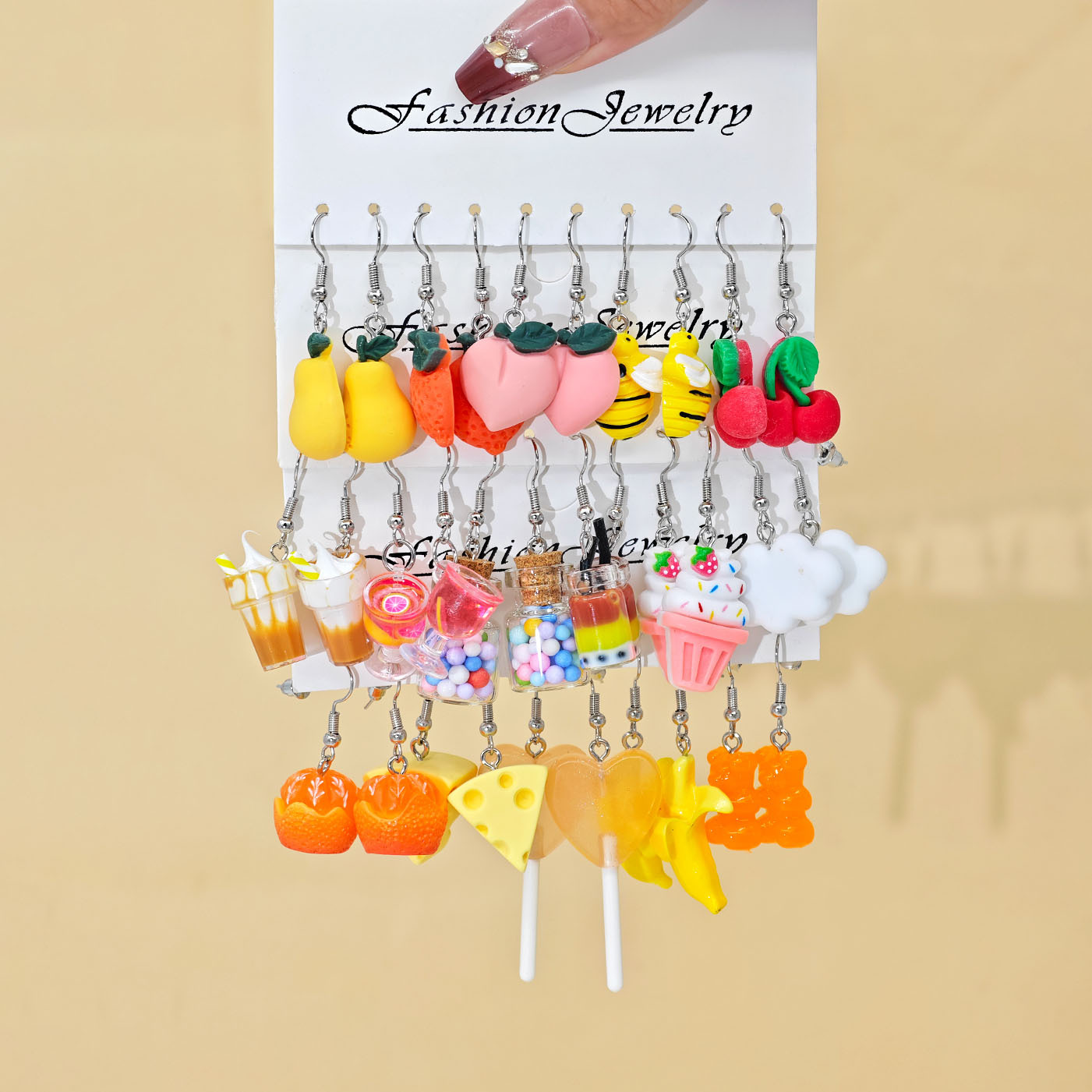 TEMU 32pcs Cute Cartoon Resin Earrings Set - Food Animal Shaped Acrylic Dangle Earrings (ice Cream, Bee, Cherry, Cheese, Orange) Dopamine Style For