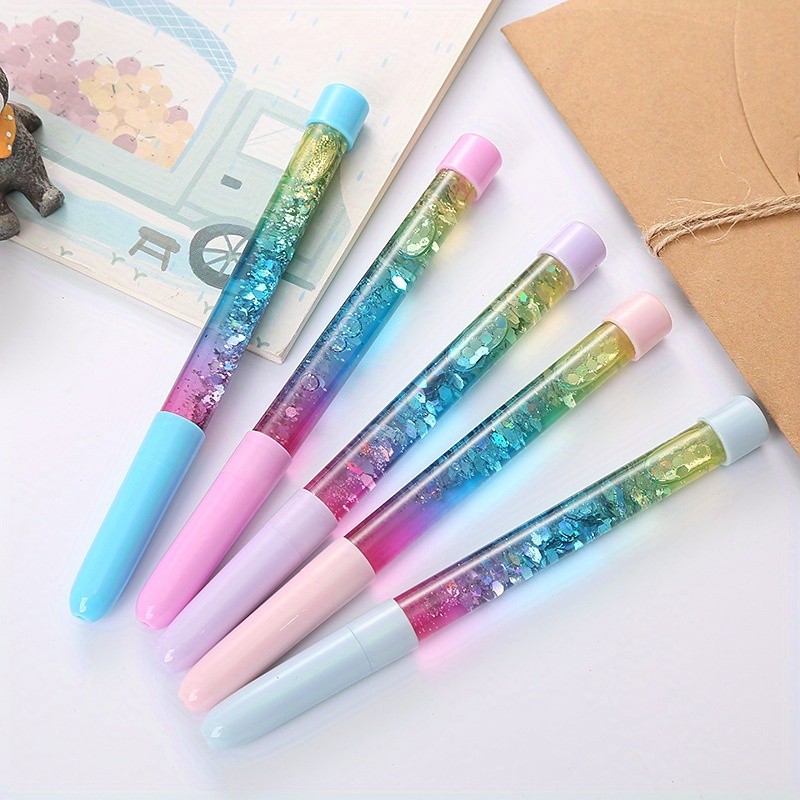 TEMU Random Style 12pcs Bling Glitter Dynamic Liquid Quicksand Pen Novelty Present Stationery Ballpen Office School Supplies Student Write Pen Tool