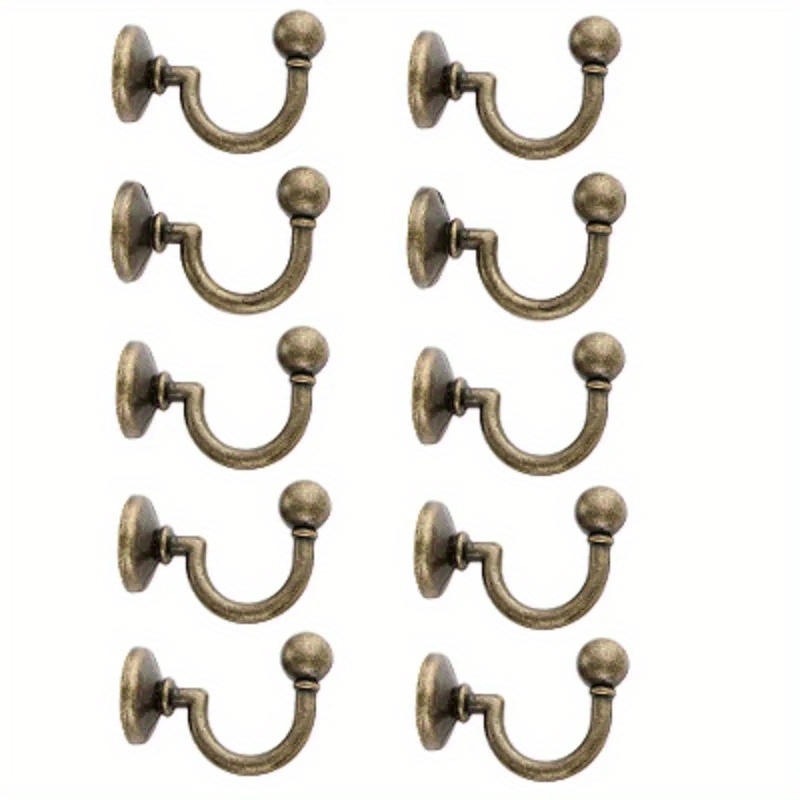 

10pcs Antique Bronze Wall Hooks - , Alloy Hangers For Coats, Hats & Robes - Includes Screws, 32x23mm