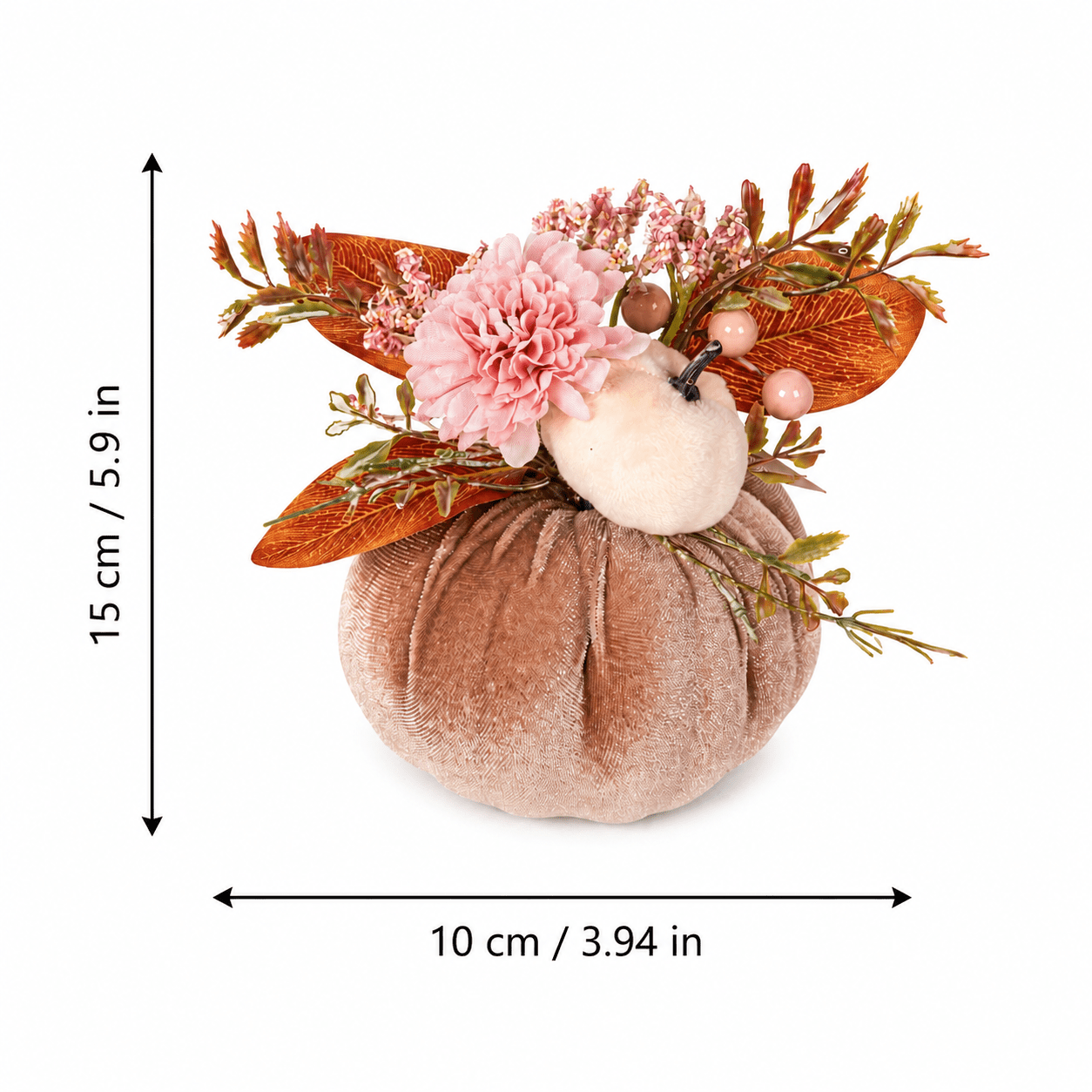 TEMU Ornamento a Zucca in Velluto Rosa, Decorazione Combinata con Artificiali, Foglie Autunnali e , Base a Zucca in Velluto, Adatta per Centrotavola,