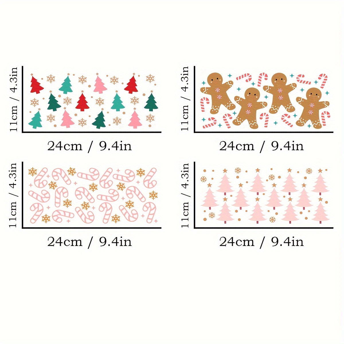 TEMU 4 pièces d'enveloppes adhésives en plastique UV DTF pour Noël, haute qualité et résistantes aux rayures, adaptées aux verres et bouteilles ---