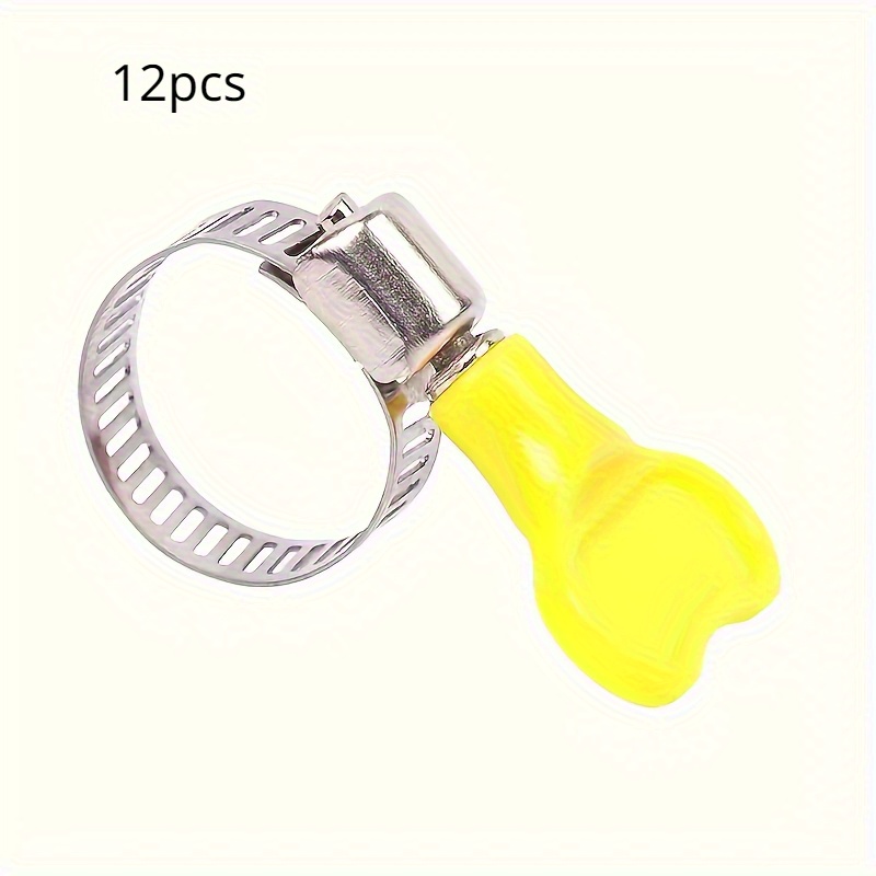 Image of 12pcs Durable Stainless Steel Hose Clamps With Ergonomic Yellow Plastic Handles - Twist-on Clips For Secure Fastening, Ideal For Plumbing & Automotive Repairs