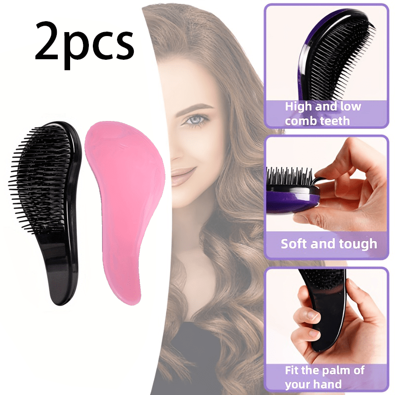 TEMU 2pcs Plastic Hair Brush - Anti- And Anti-static Detangler For Women And Pets, Normal Hair, Ideal For Home And Salon Use, Durable Styling Brush