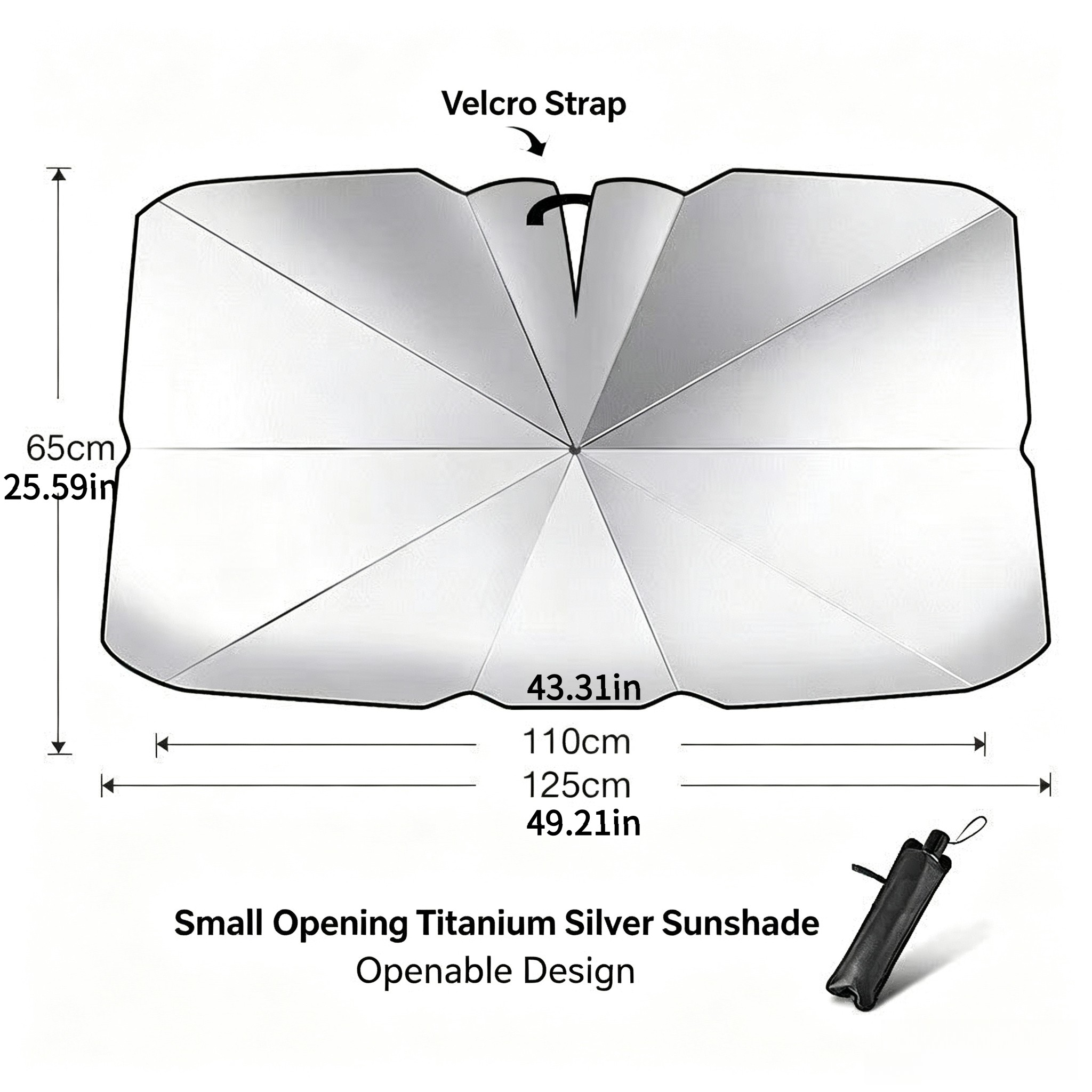 TEMU Car Windshield Sunshade Umbrella, Center Opening Hook-and-loop Car Sun Visor, Foldable Automotive Sunshade, Coated Uv Blocking And Heat