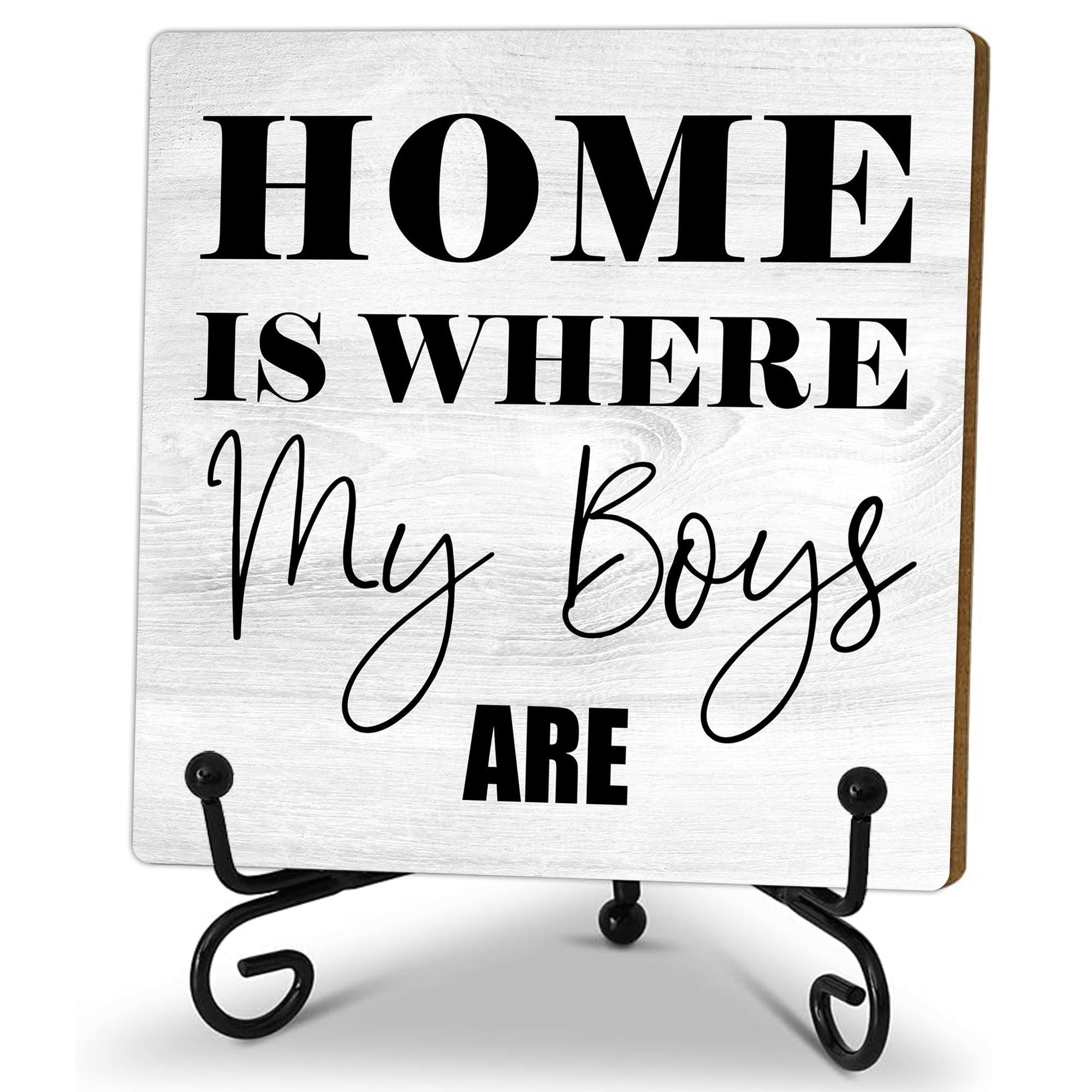 

1pc Classic Wooden Sign " My Boys Are" - Inspirational Tabletop Plaque With Stand For Room & Bedroom Decor, Multipurpose English Wood Sign