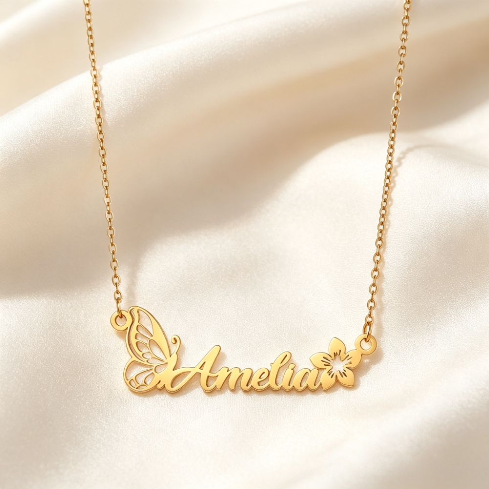 TEMU Customized Name Floral Necklace, Dual-tone Personalized English Clavicle Chain, Adjustable Neck Chain Best Friend Girlfriend Birthday Gift