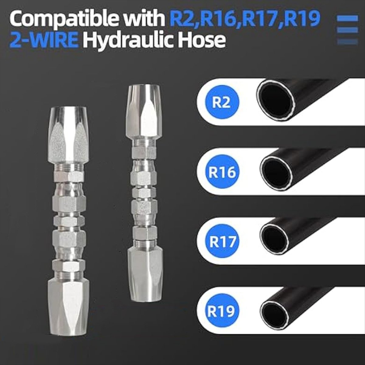 Uziurl 4-Piece Reusable Hydraulic Hose Fittings Repair Kit – 1/2" & 3/4" Sizes, Zinc-Plated Metal