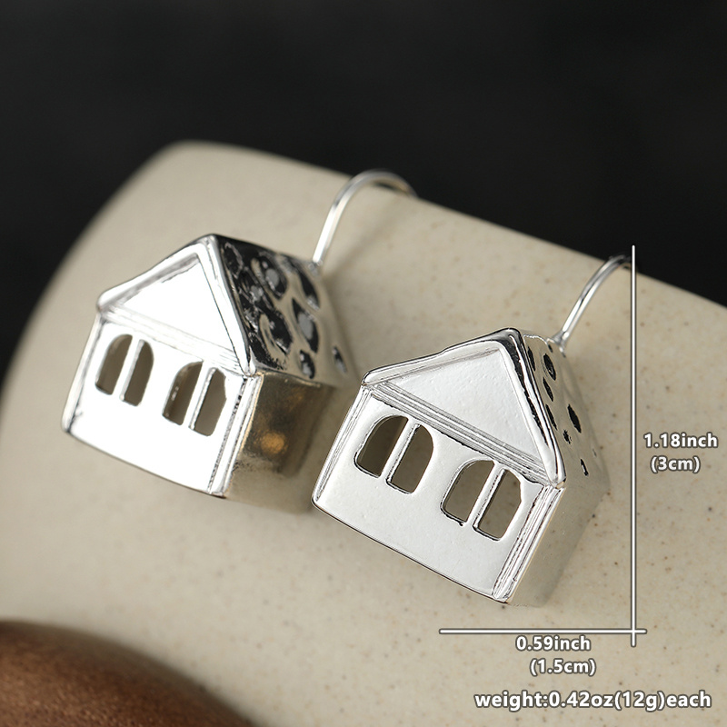 Three-Dimensional Cabin Shaped Pendant Earrings