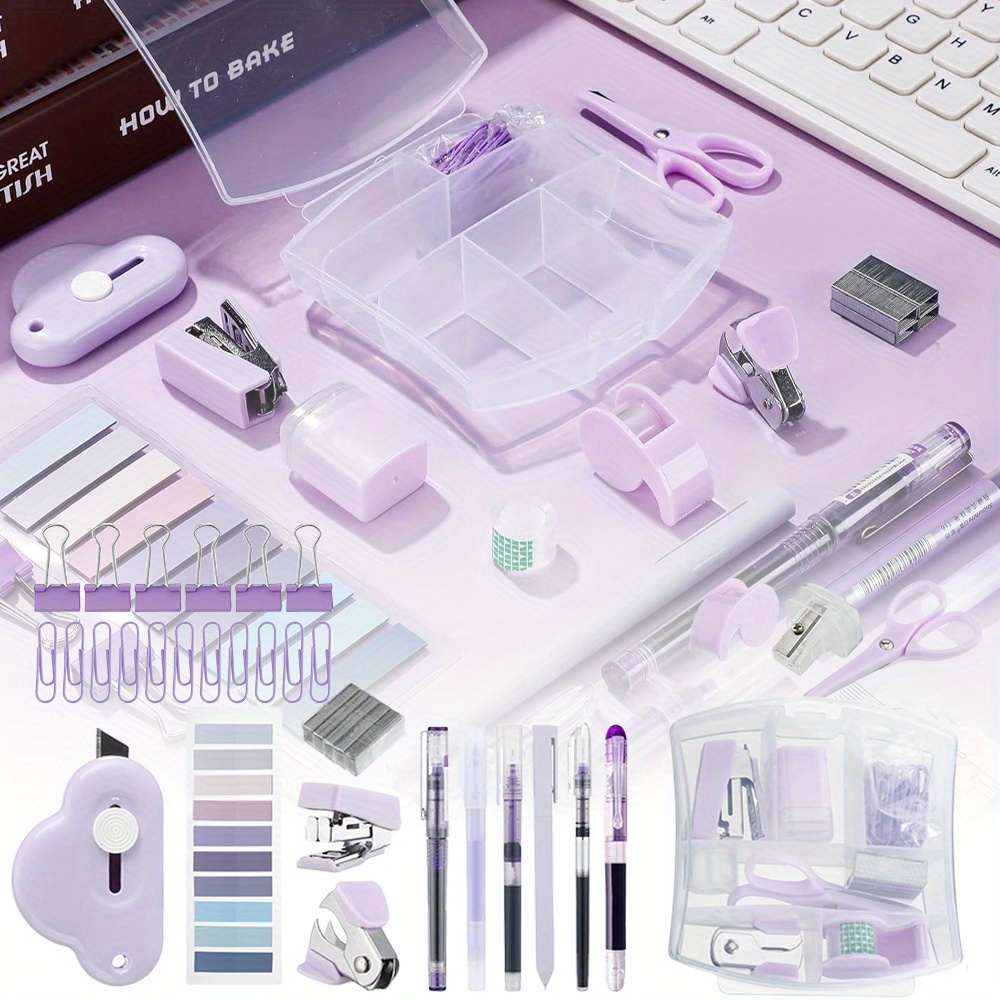 

1 Set Of Supplies Kit, Diy , Purple , Stapler, Tape Dispenser, , Pen, Suitable For Diy Diary And Use