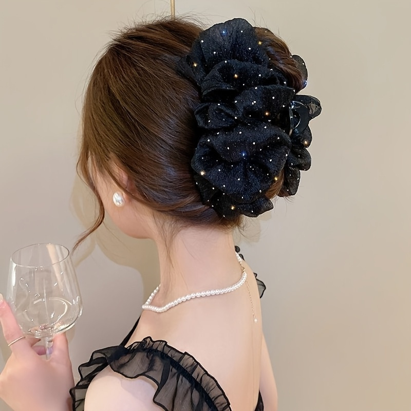 Image of 1 Elegant Black Lace Hair Clip, Featuring A And Large , Easy Style Women's Hair Accessory Suitable For Birthdays And Formal Occasions, Cute Hair Clip