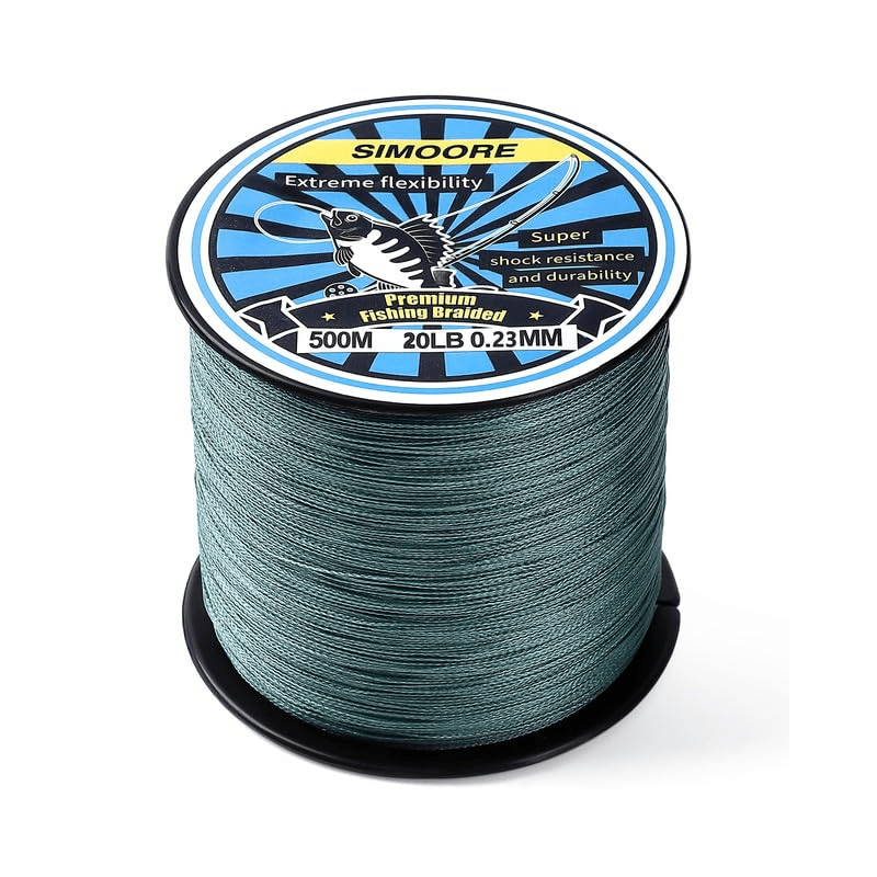 500m Braided Fishing Line 4 Strands Abrasion Resistant Dark Green 20lb Test Super Strong Durable Smooth Casting For