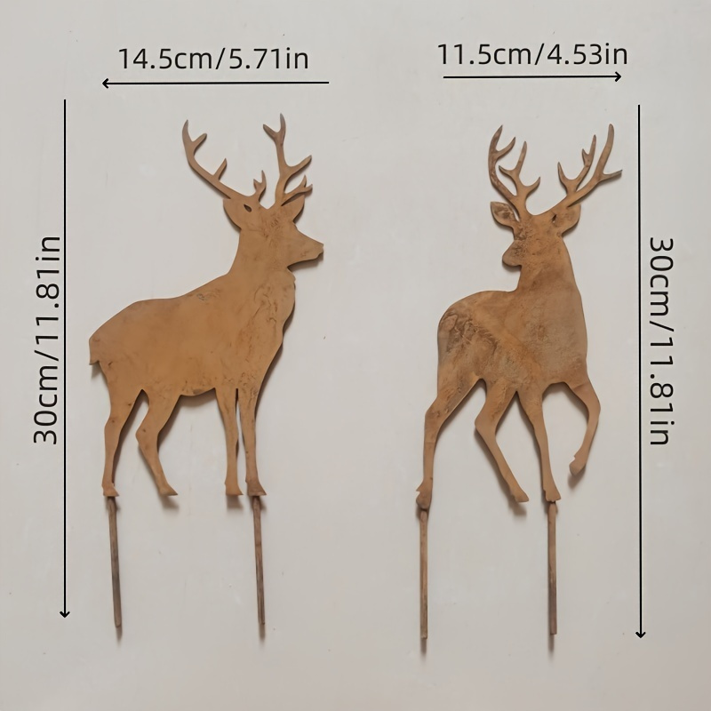 Image of Outdoor Decorations With An Animal Theme - A Set Of 2 Artistic Metal Deer Silhouette Garden Stakes, Christmas Yard Ornaments, Featuring A Rustic Vintage Style, No Electricity Or Batteries Required