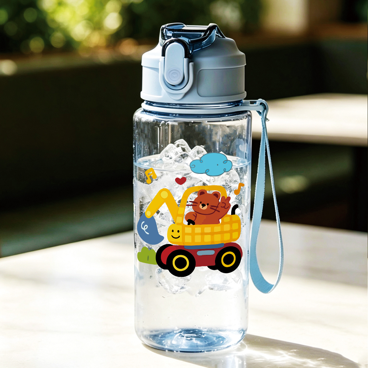 TEMU Customizable Name - 1pc Cute Plastic Straw Water Bottle, 500ml Cartoon Animal Pattern Print, Student Leak-proof And Portable , Ideal For Travel,