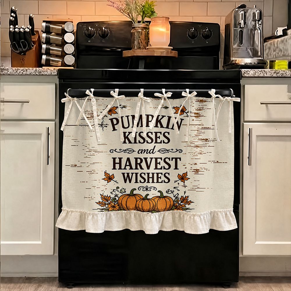 TEMU 2d Pumpkin And Harvest Wishes Autumn Fall Pattern, Multi-functional Decorative Curtain Kitchen Stove Skirt, Oven, Washing, Dishwasher, Bathroom