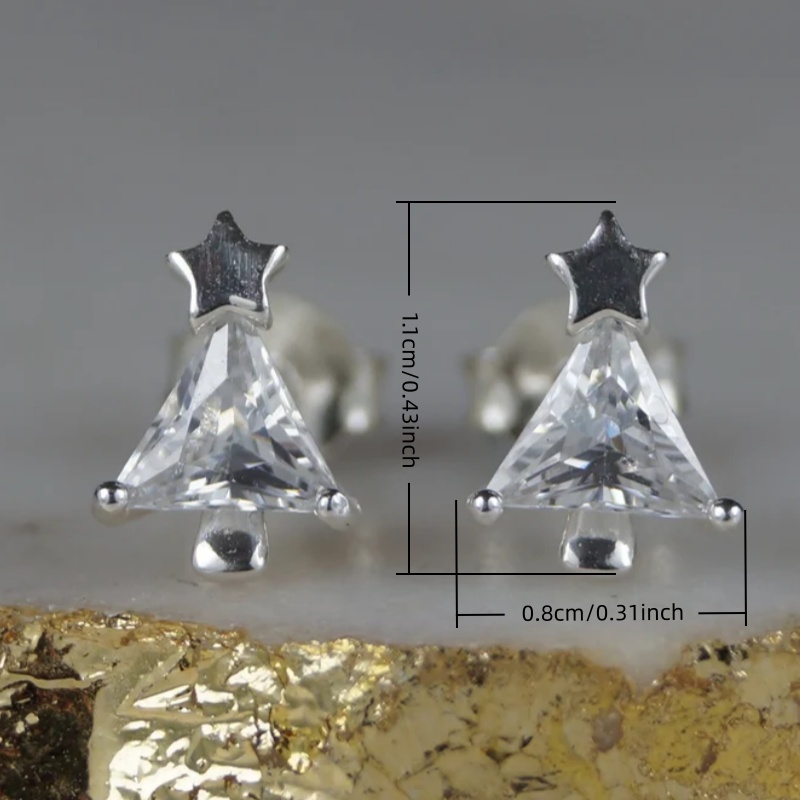 Women's Triangle Zirconia Christmas Tree Stud Earrings