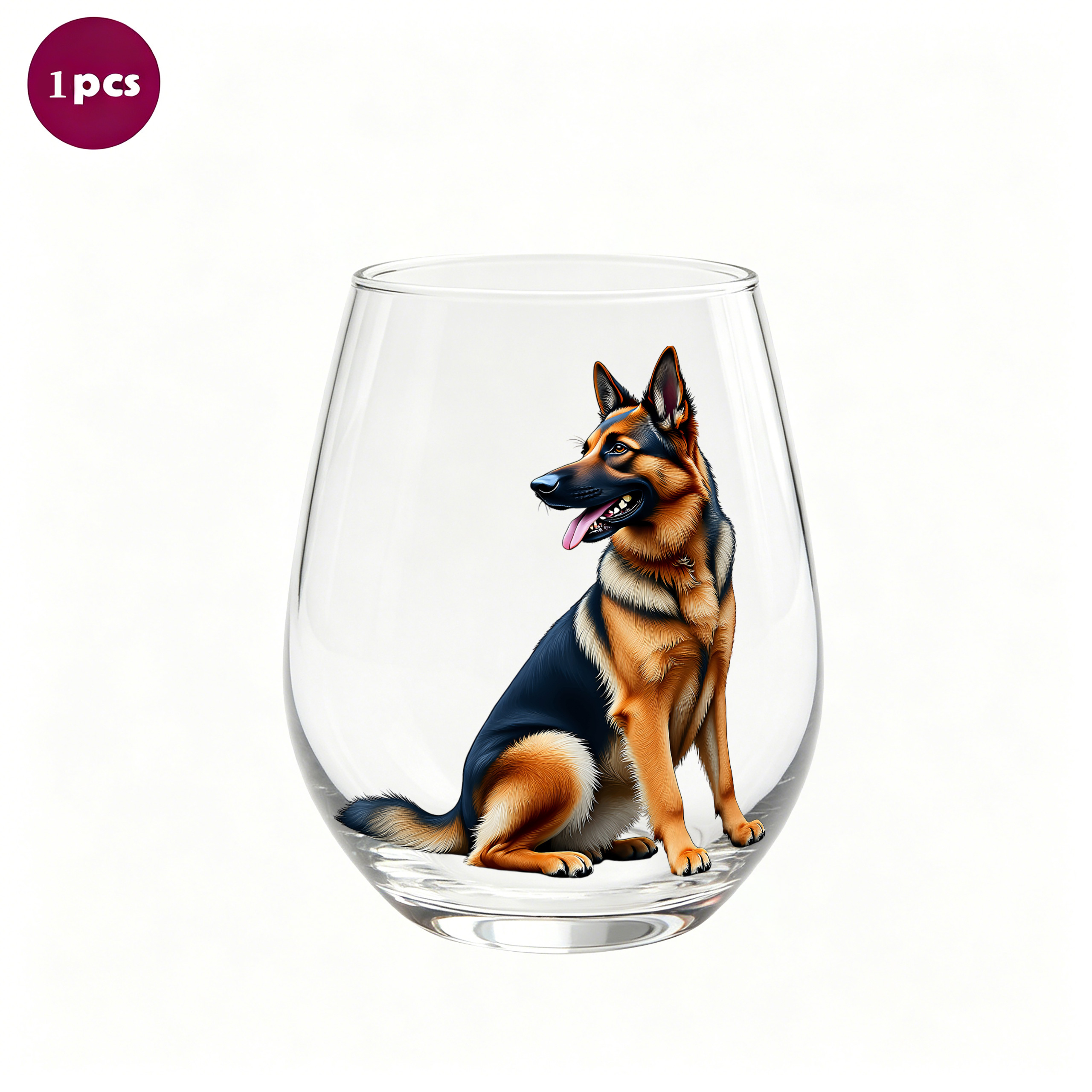 TEMU 1pc German Shepherd Wine Glass With Realistic Shepherd Dog - 350ml Stemless Egg-shaped Transparent Cup Suitable For Champagne, Whiskey, Iced