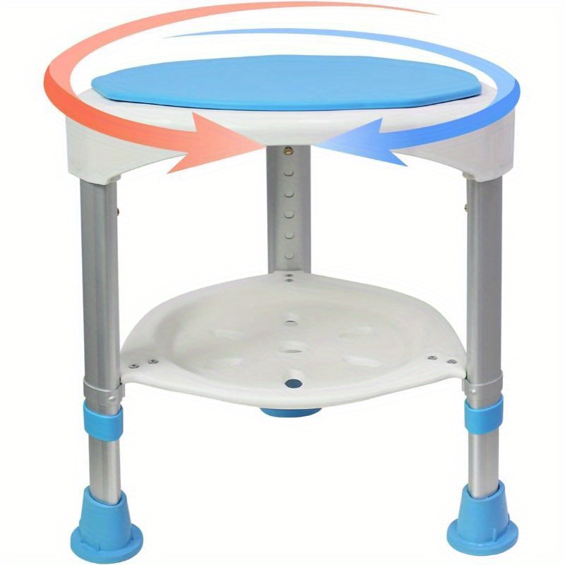 Image of Shower Stool Shower Chair 360° Rotating Bathroom Stool Shower Aid Height Adjustable 45-57cm Shower Seat Non-slip Bathroom Seat Suitable For Elderly Weight Bearing Up To 200kg