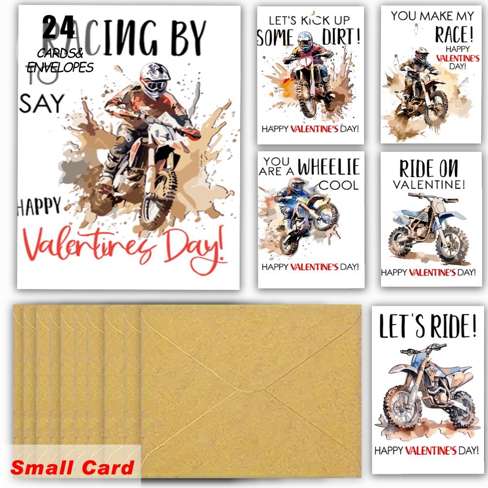 

24-pack Motorcycle Racing Themed Valentine's Day Cards, Love & Anniversary Greeting Cards, Friends, Wife, Girlfriend, And Lovers