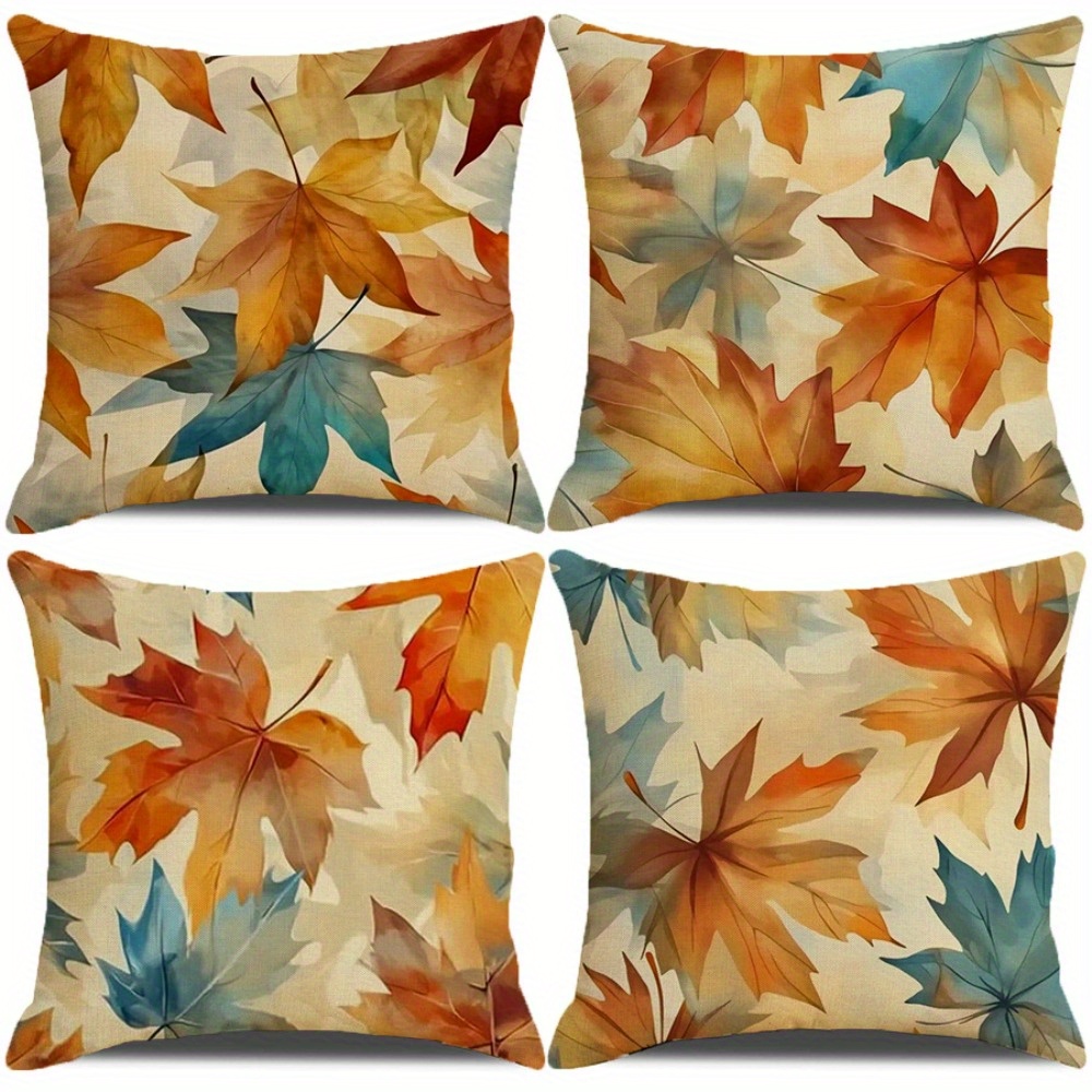 4pcs autumn thanksgiving maple leaf printed pillow covers double sided polyester zipper closure contemporary fall decor for living room bedroom sofa machine washable pillow inserts not included pillow covers for living room bedroom accents warm seasonal style durable fabric decorative pillowcases   festive pillowcases   textile accent pillowcases holiday   Product details 0