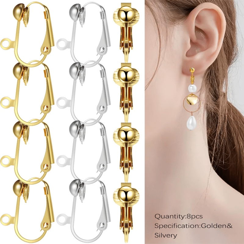 E-shop 8 Stück Clip-On Ohrring Konverter mit Schlaufe, für Ohrringe, Verwandeln Sie jeden Ohrstecker oder Piercing in ein Clip-On (Gold und Silber)